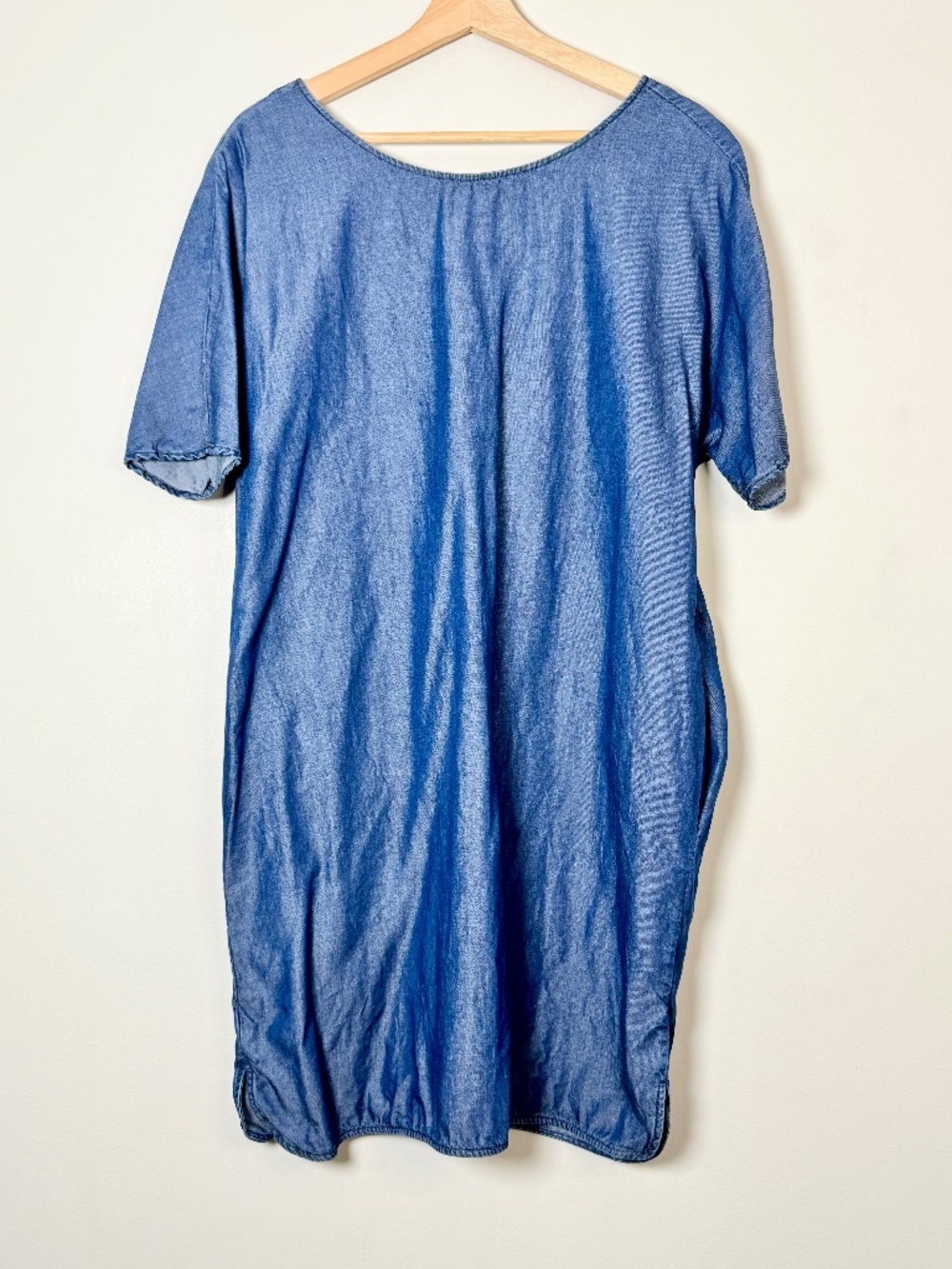 COS Tencel Chambray Midi Short Sleeve Shirt Dress Open Back V-Neck Blue Sz 12